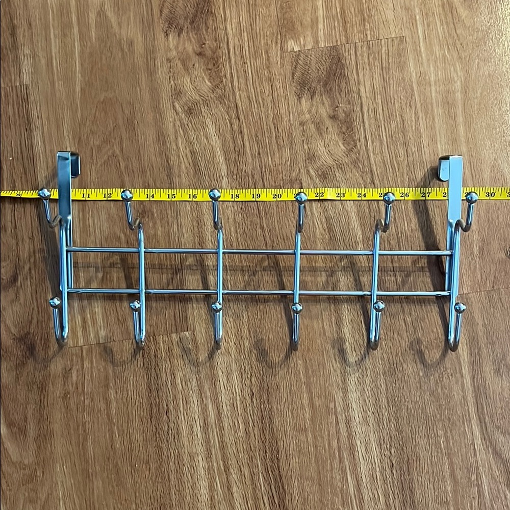 Silver Over-the-Door Mounted 12 Hook Rack